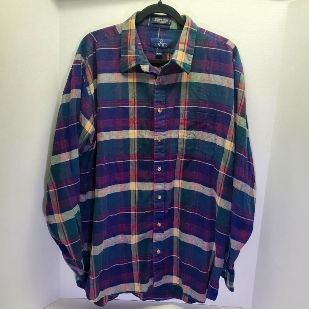 Vintage Enro English Twill Tartan Plaid Flannel Mens XL